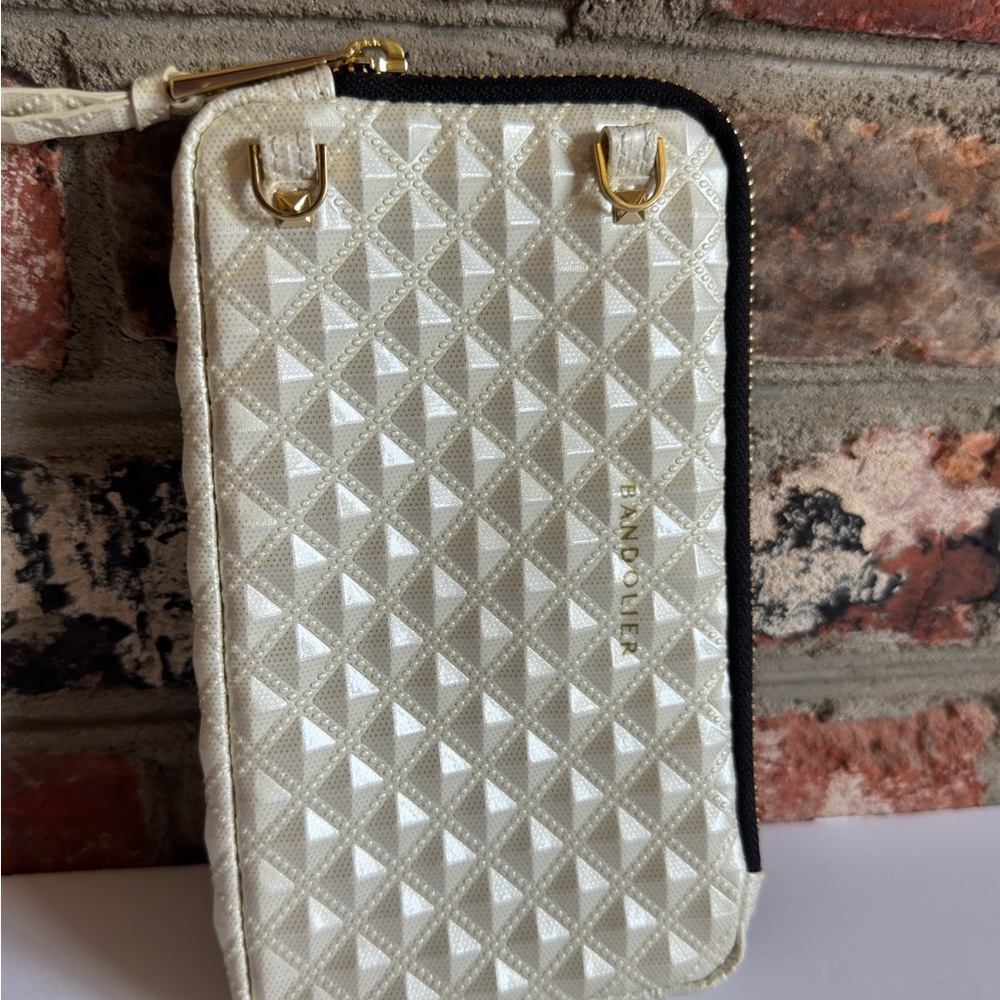 Bandolier Ivory Quilted Pyramid-Texture Wristlet with Gold Hardware